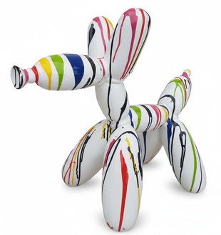 Modern style abstract decorative sculpture of white colored baloon animal imitation with colorful stripes 57x62cm