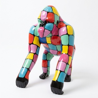 Abstract modern decorative garden sculpture designed as gloss colorful gorilla 70cm
