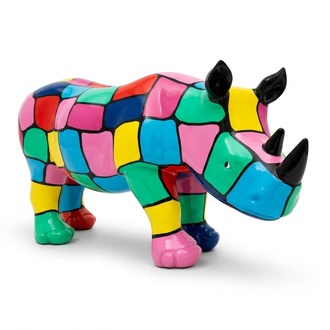 Modern abstract decorative garden sculpture designed as an colorful rhino 35x75cm
