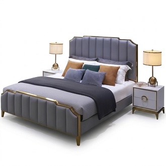 Modern style leather marriage double bed stainless steel 180x200cm size