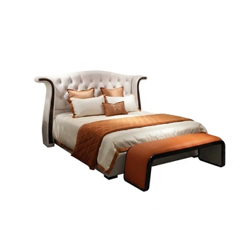 Chesterfield design modern style leather double bed made of real wooden frame stainless steel