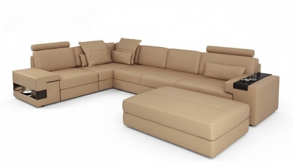 Modern Design Leather Corner Sofa with Stool Upholstered Furniture Living Room L-Shape NEW
