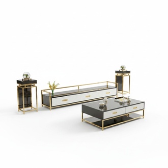 Modern style decorative living room set of gloss rectangular RTV lowboard & 2x-stands