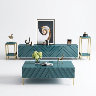 Modern style living room set of TV lowboard & 2x-side stand consoles made of real wood