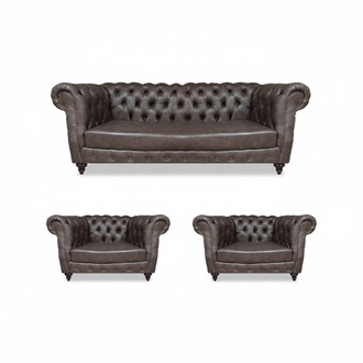 Modern Design Set 3-piece Chesterfield Living Room 2x Armchairs Furniture