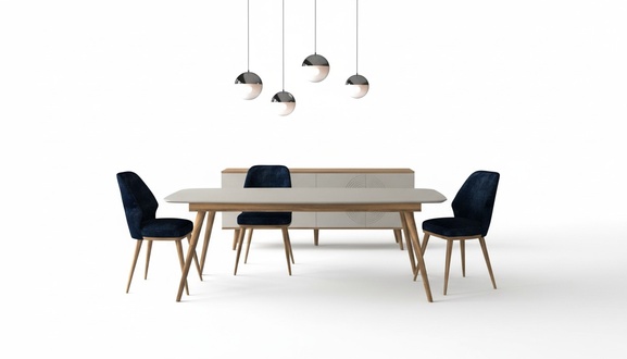 Modern dining room furniture set, including dining table, sideboard, 6 pieces.