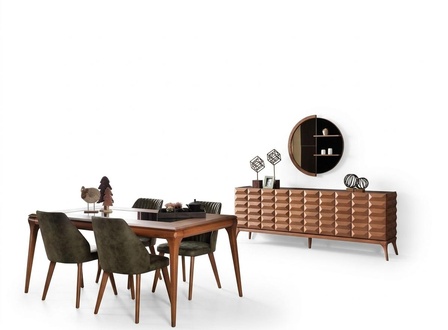 Modern dining room set dining table 4x chairs sideboard mirror high gloss green