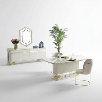 Modern dining room set furniture dining table 4x chairs sideboard 6-piece