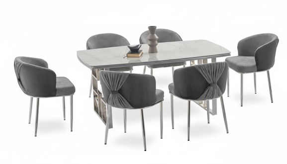 Modern dining room set gray silver rectangular table comfortable chairs