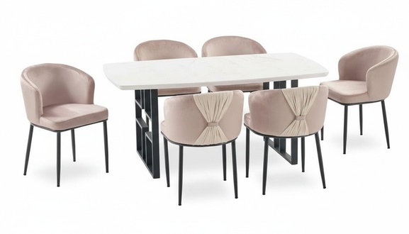 Modern dining room set pink black upholstered chairs rectangular table