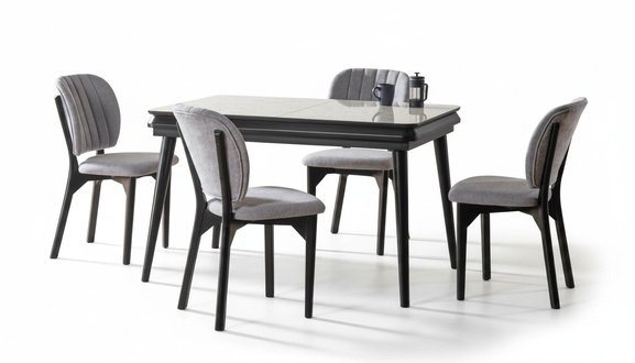 Modern dining group designer dining table 4x chairs 5-piece stylish set