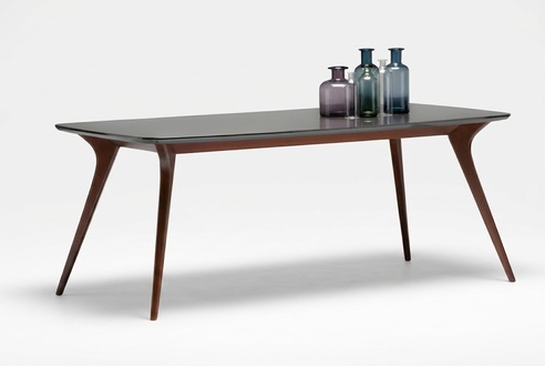 Modern wooden dining table in warm brown