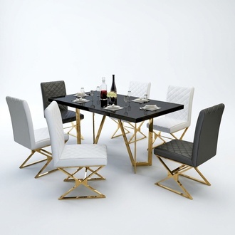 Modern dining table set stainless steel furniture table glass 6x reclining chair chair upholstery