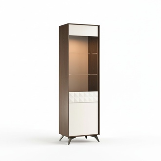 Modern style made of real wooden showcase/cupboard with swing doors & glass shelves