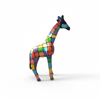Abstract decorative sculpture designed as a gloss giraffe in colorful mosaic patterns 50cm