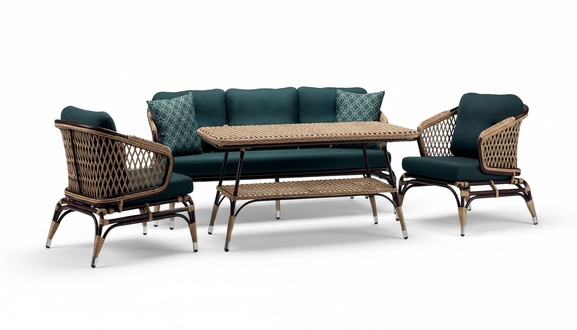 Modern garden furniture luxury sofa set ofa 3-seater 2x armchairs coffee table