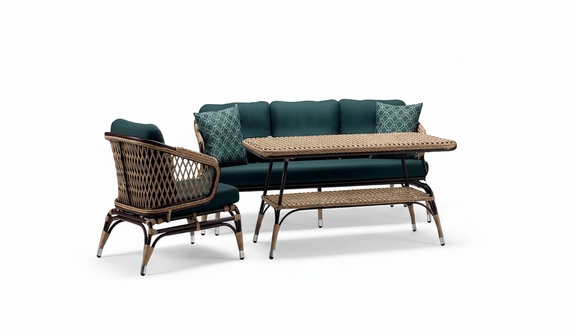 Modern garden furniture luxury sofa set ofa 3-seater green armchair coffee table