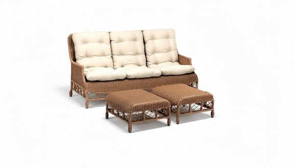 Modern garden furniture set exclusive 3-seater sofa luxurious 2x ottomans brown