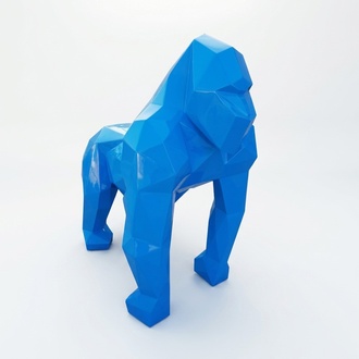 Decorative sculpture designed as a geometric blue colored gorilla 128x78x118cm