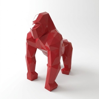 Decorative sculpture designed as a geometric red colored gorilla 128x78x118cm
