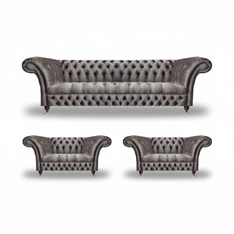 Modern Gray Chesterfield Sofa Set 3+1+1 Seats Luxurious Living Room