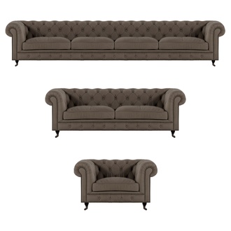 Modern gray Chesterfield seating set upholstered furniture textile couches 3-piece