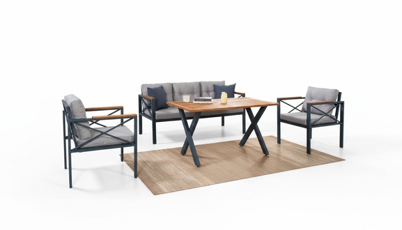 Modern grey garden furniture set armchair stool table veranda set of 4 pieces