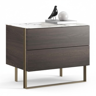 Modern gray wooden nightstand with a sturdy design.