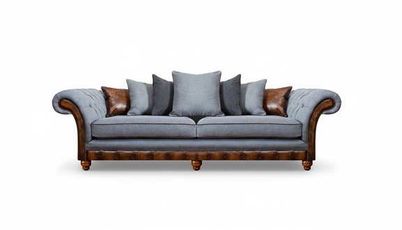 Modern Gray Two-Seater Sofa Couch Luxurious Furniture Upholstered Seat Chesterfield