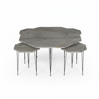 Modern gray wooden coffee table with side tables set