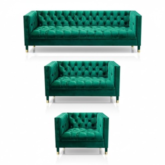 Modern green suite living room 2x sofas couch chesterfield furnishings