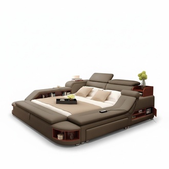 Modern Hotel Multifunction USB Sound Double Design Leather Bed Upholstery Beds