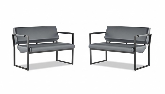 Modern Black Leather Sofa Set 2-Seater Leather Stainless Steel Couch Wood
