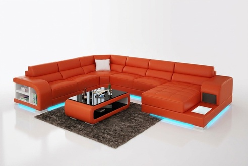 Modern leather sofa couch design living landscape corner sofa corner set sofa light USB