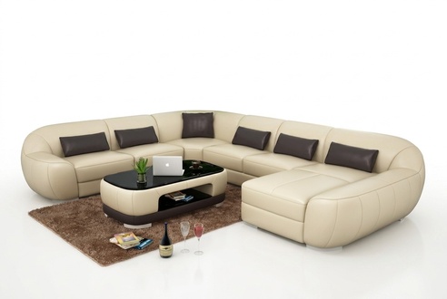 Modern leather sofa + USB corner sofa living landscape seating upholstery couch set new