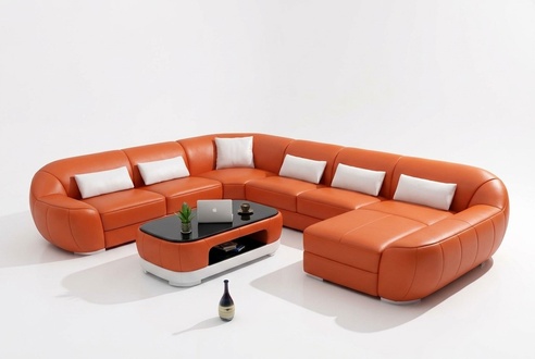 Modern leather sofa with USB corner sofa living area seating upholstery couch set
