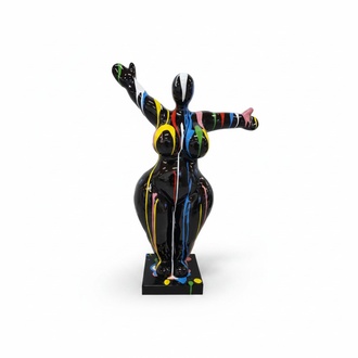 Decorative gloss black colored abstract gymnastic figure in colorful stripes 85cm