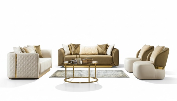 Modern living room set: 2 luxurious soft sofas + 2 modern white armchairs, new.