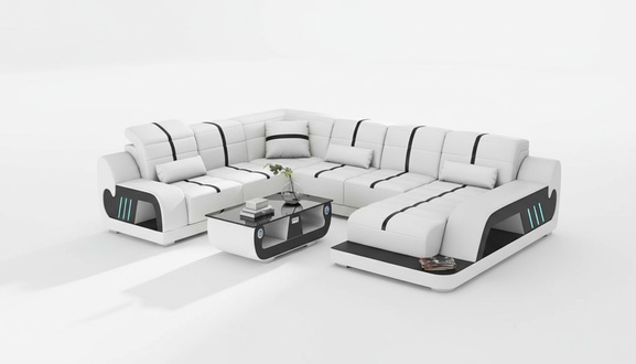 Modern living area sofa U shape corner sofa designer sofa white artificial leather
