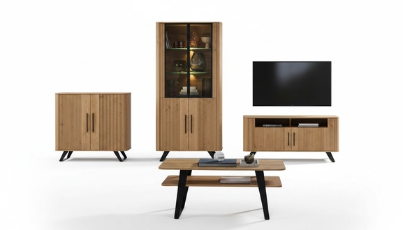 Modern luxurious set TV lowboard sideboard complete wooden furniture living wall