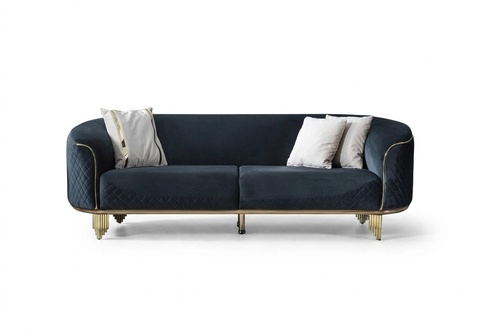 Modern New Sofa 3 Seater Upholstered Sofa Blue Textile Seat Design Couch