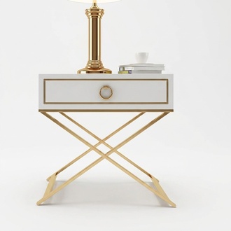 Modern style designer bedside table made of real wooden & stainless steel frame with a sliding drawer