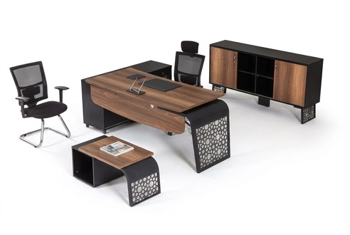 Modern office furniture set Workplace design Corner desk Cupboard