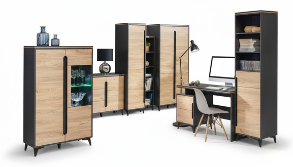 Modern office room set, office furniture, complete set of furniture, table, cupboard, 7 pieces