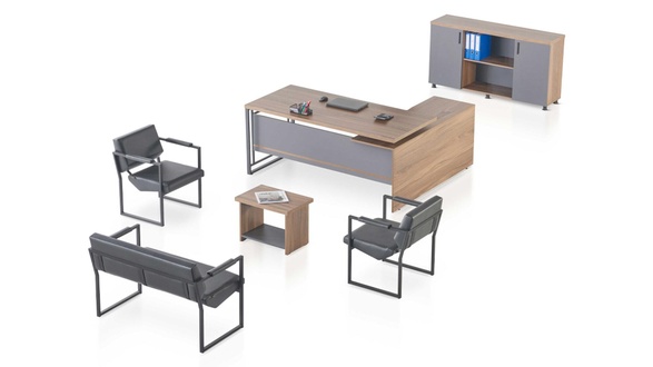 Modern office set designer corner desk dresser 2-seater 2x armchairs coffee table