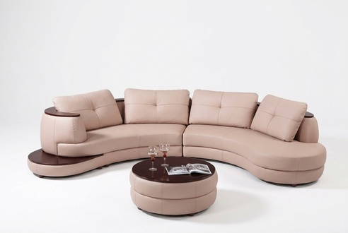Modern round corner sofa, round corner upholstered sofa seating set, leather couch + USB