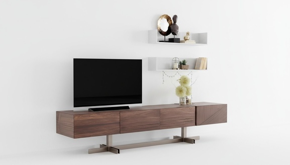 Modern RTV lowboard sideboard wooden furniture stainless steel living room brown new