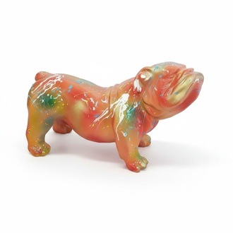 Abstract decorative sculpture designed as a gloss standing dog in colorful orange tones 32x55cm