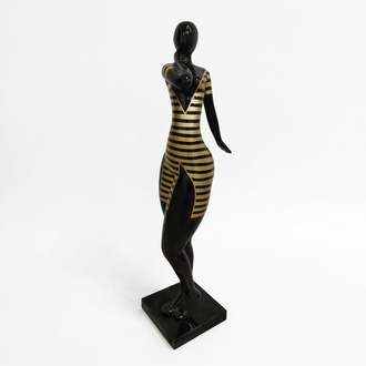 Abstract modern style decorative woman figure in colorful gold black stripes dress 102cm