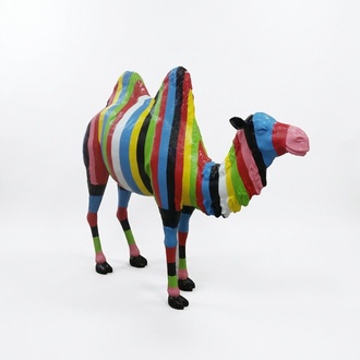 Decorative sculpture designed as colorful camel with stripes 210x185cm sizes
